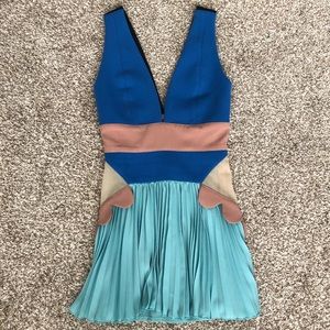 Three Floor Blue and Tan Mini Dress